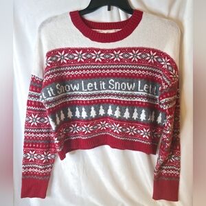 Jessica Simpson Let It Snow Red and White Snowflake Cropped Sweater